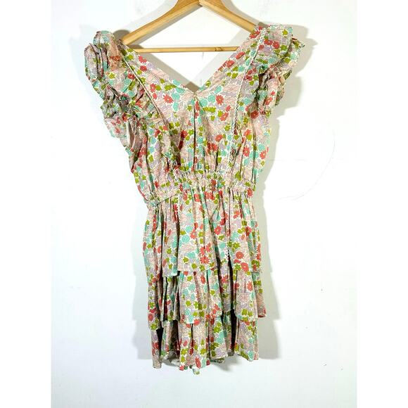 LOVE THE LABEL Ines Ivory Floral Ruffle Tiered Dress NWOT Womans XS - Picture 3 of 11